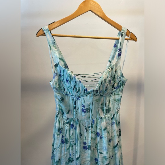 ASTR THE LABEL KELBY DRESS GREEN BLUE FLORAL - Picture 7 of 7